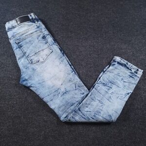 WT02 Mens 32x30 Skinny Stretch Jeans Blue Distressed Slim Fit